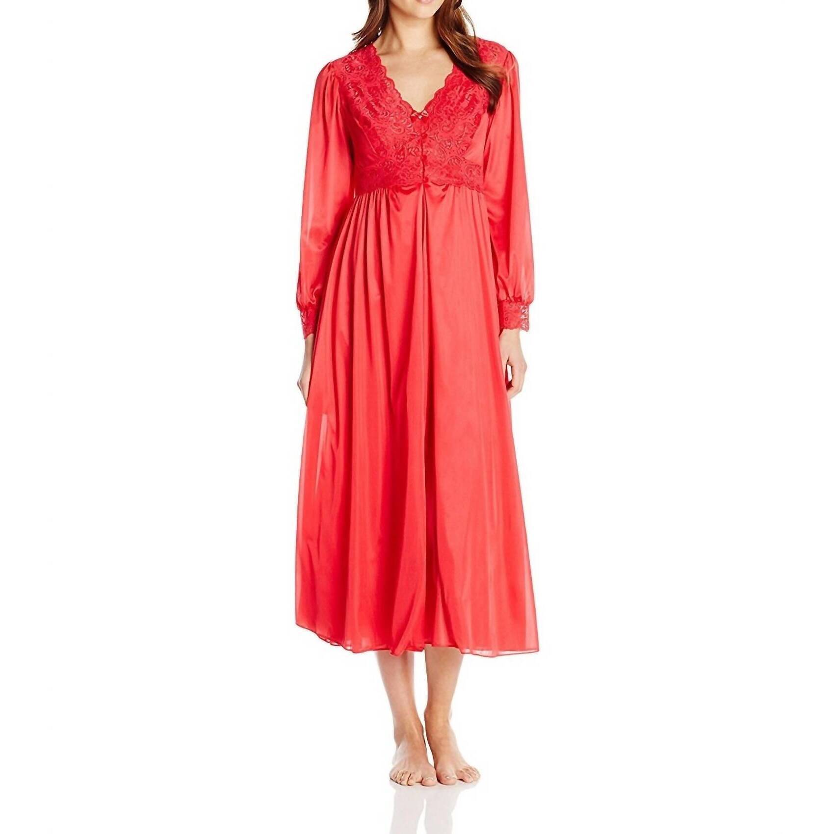 New Shadowline Lingerie Women's Silhouette 54" Long Sleeve Long Coat In Red